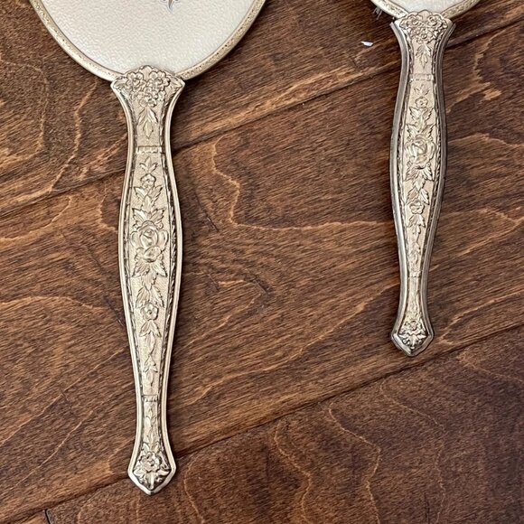 Vintage Vanity Set Mirror& Brush USA Gold Tone Floral Hollywood Regency Boudoir - Picture 8 of 8